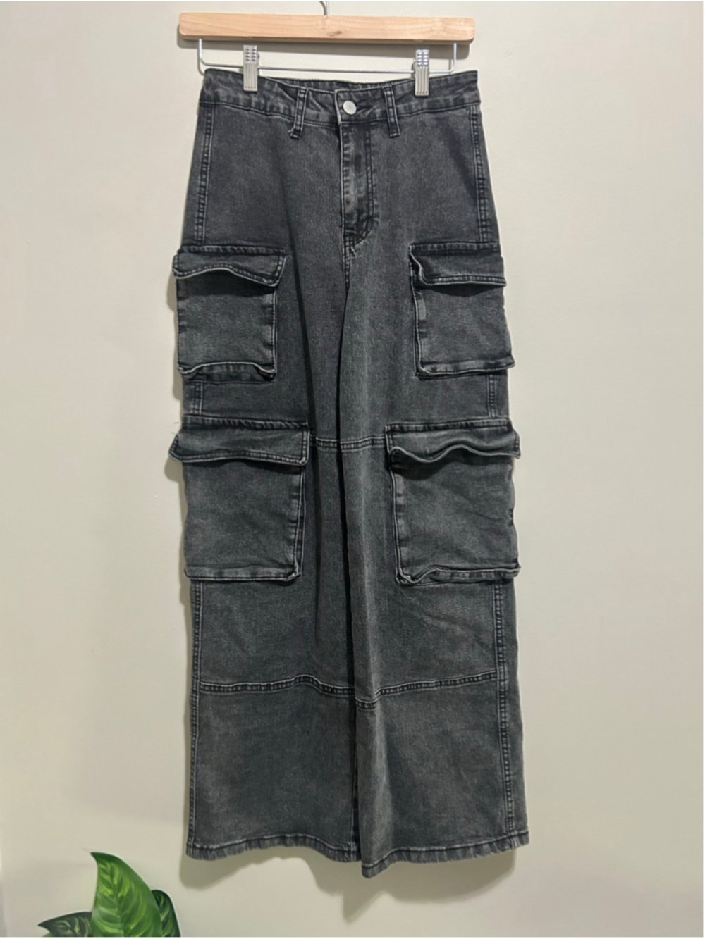 Women's Wide Leg Cargo Pants Black Size M